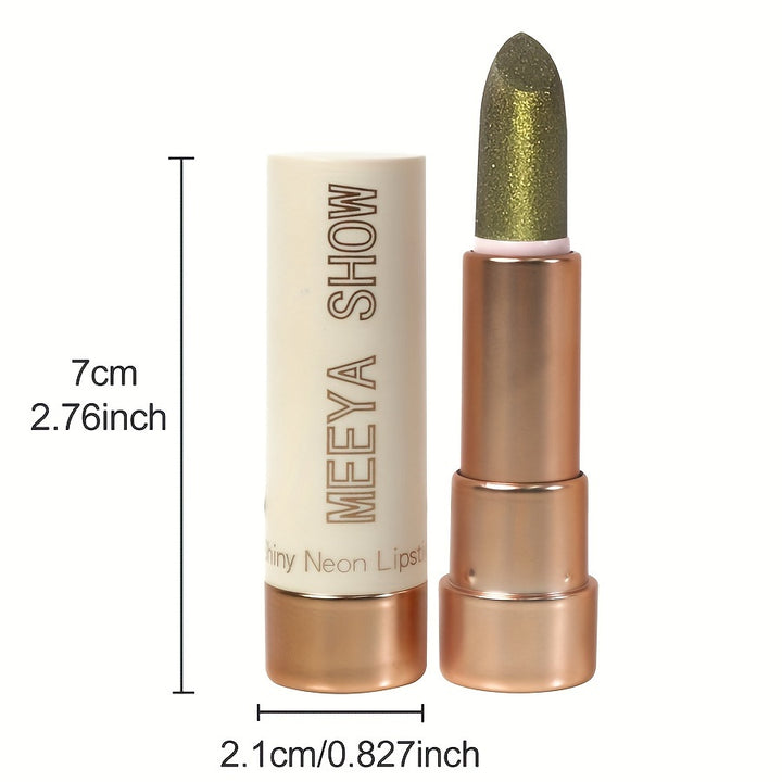 Metallic Golden Shine Lipstick, Bronze Shimmer, Glitter Finish.