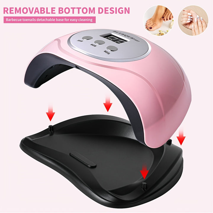 Professional Pink UV LED Nail Lamp - Fast Gel Polish Drying for Hands & Feet, 3 Timer Settings & Auto Sensor, USB Powered, Odorless