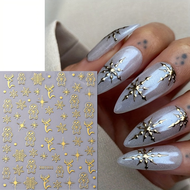 3pcs Christmas Nail Art Stickers - Golden, Silvery & Rose Golden.