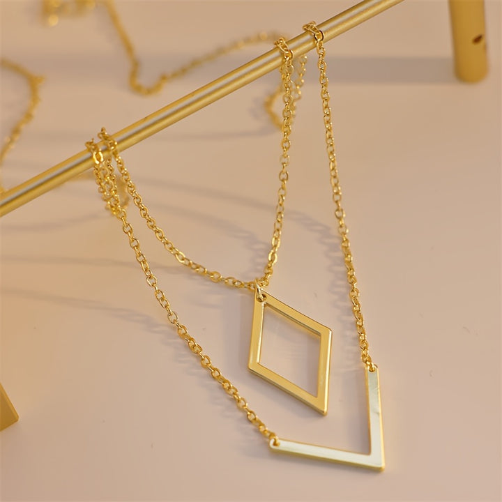 Elegant V-Shaped Geometric Charm Necklace - Brass, Perfect for Daily Wear & Parties.