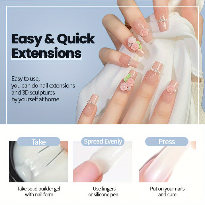 2pcs Non-Stick Builder Nail Gel - Clear, Nude, White & Pink.