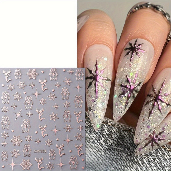 3pcs Christmas Nail Art Stickers - Golden, Silvery & Rose Golden.