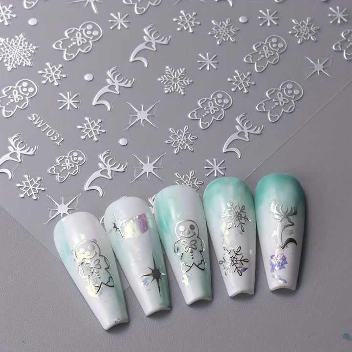 3pcs Christmas Nail Art Stickers - Golden, Silvery & Rose Golden.