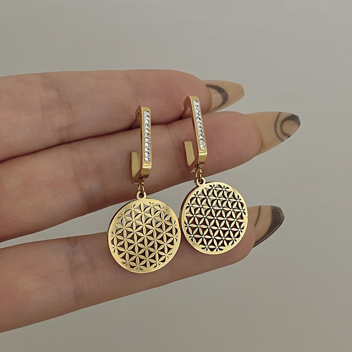 Flower of Life Titanium Steel Earrings for Women Golden.