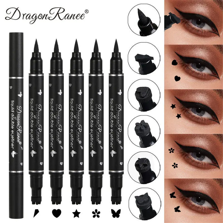 2 IN 1 Butterfly Seal Eyeliner Pen Star Moon Stamp Long-Lasting Waterproof Black.