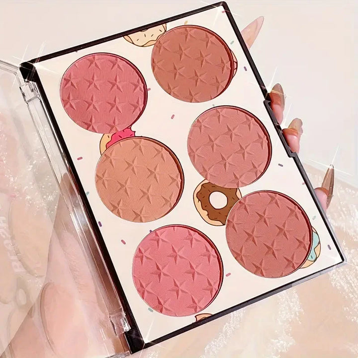 6-color blush palette, matte effect, natural long-lasting, high pigment.