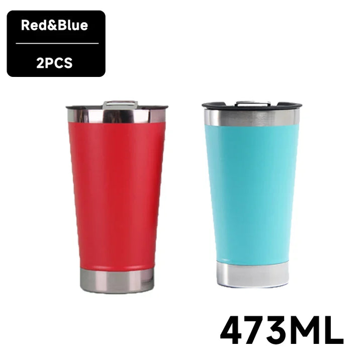 473ml Cold Beer Cup With Bottle Opener Lid Stainless Steel Thermos Water Coffee.