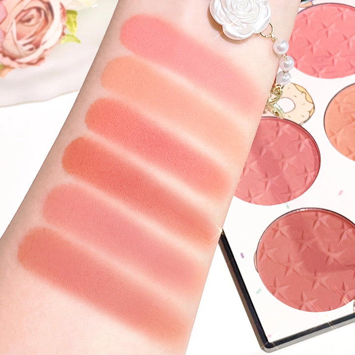 6-color blush palette, matte effect, natural long-lasting, high pigment.