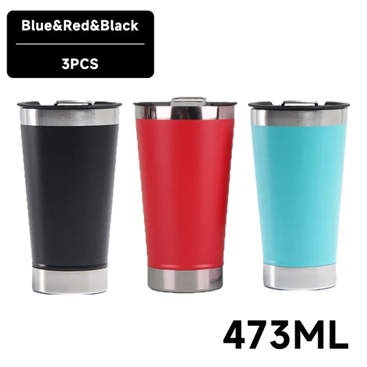 473ml Cold Beer Cup With Bottle Opener Lid Stainless Steel Thermos Water Coffee.