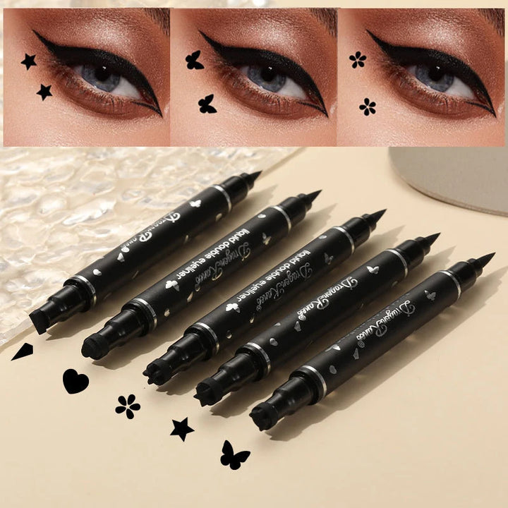 2 IN 1 Butterfly Seal Eyeliner Pen Star Moon Stamp Long-Lasting Waterproof Black.