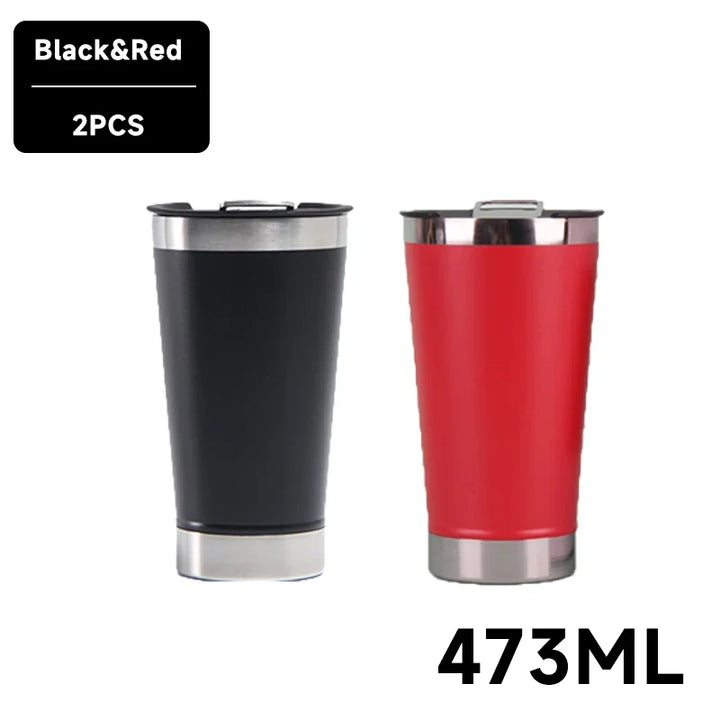 473ml Cold Beer Cup With Bottle Opener Lid Stainless Steel Thermos Water Coffee.