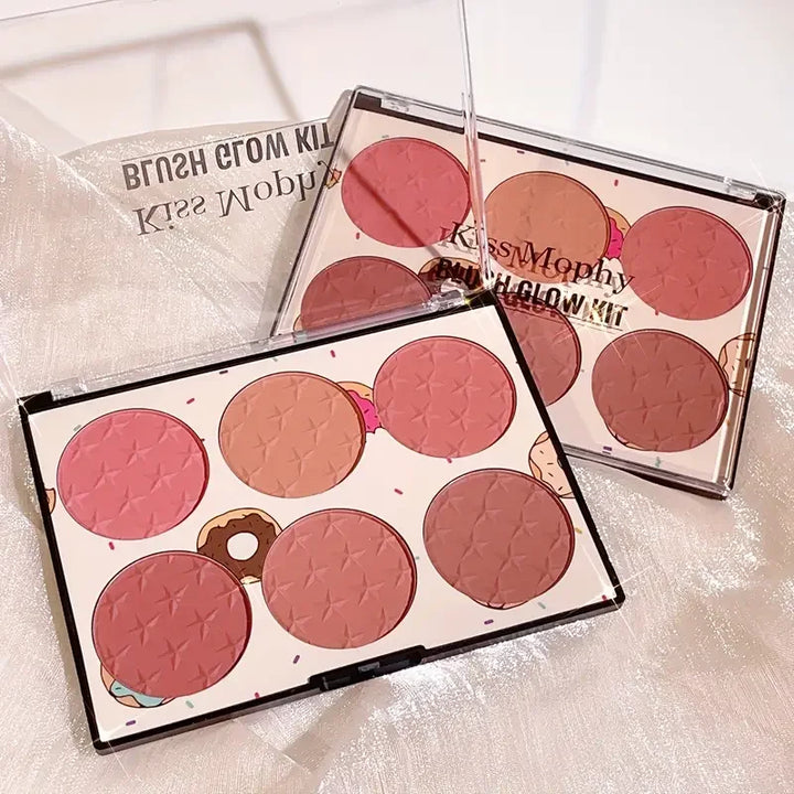 6-color blush palette, matte effect, natural long-lasting, high pigment.