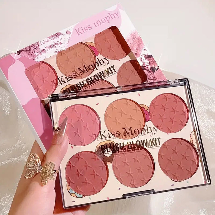 6-color blush palette, matte effect, natural long-lasting, high pigment.