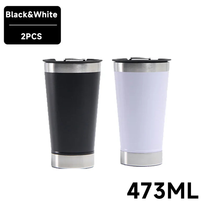 473ml Cold Beer Cup With Bottle Opener Lid Stainless Steel Thermos Water Coffee.