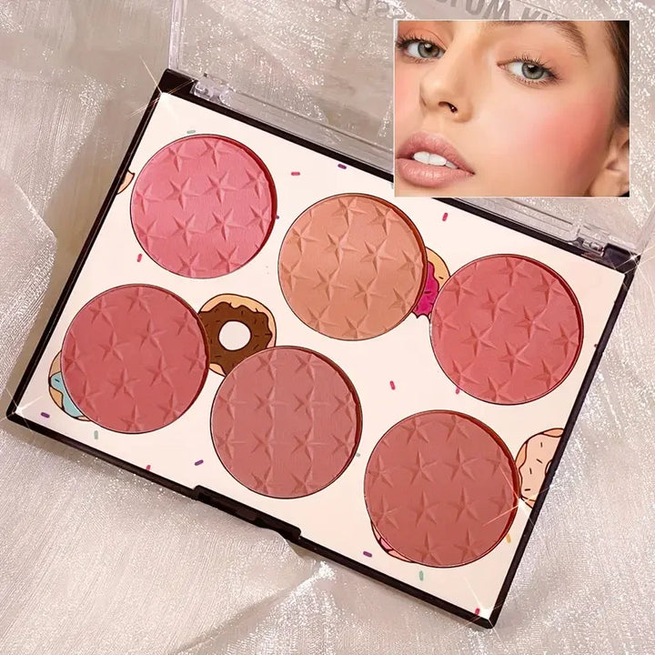 6-color blush palette, matte effect, natural long-lasting, high pigment.