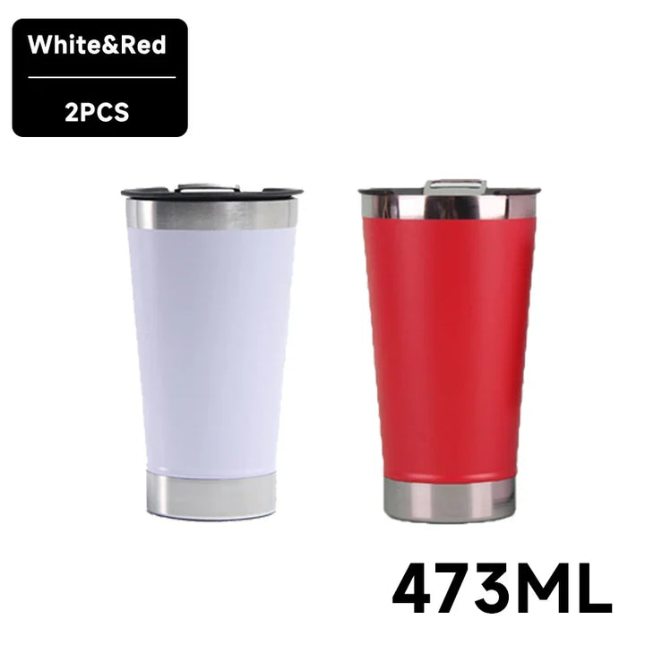 473ml Cold Beer Cup With Bottle Opener Lid Stainless Steel Thermos Water Coffee.