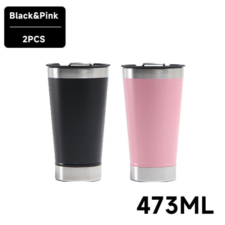 473ml Cold Beer Cup With Bottle Opener Lid Stainless Steel Thermos Water Coffee.