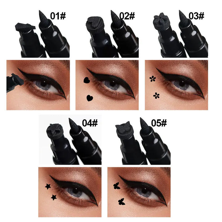 2 IN 1 Butterfly Seal Eyeliner Pen Star Moon Stamp Long-Lasting Waterproof Black.