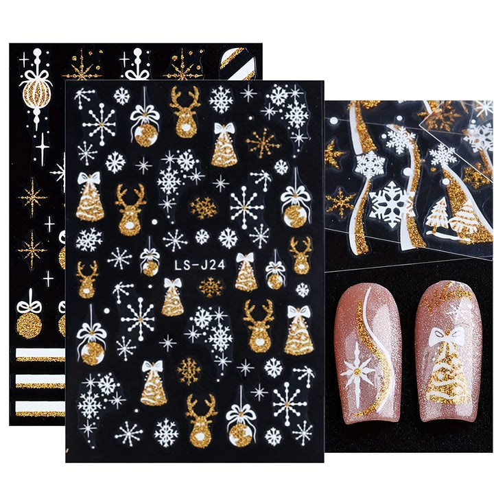 Sparkling Christmas Nail Art Stickers - 4 Sheets of Self-Adhesive..