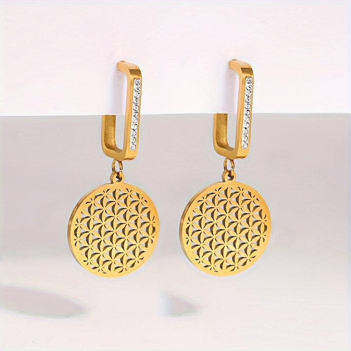 Flower of Life Titanium Steel Earrings for Women Golden.