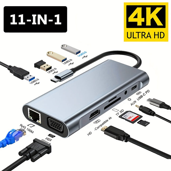 11-in-1 USB Type C Hub HD Converter 4K High-definition Notebook.