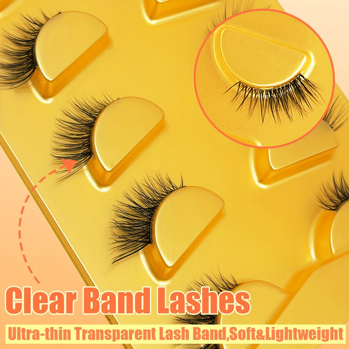 5 Pairs Cat Eye Half-Lash Set, 5-10mm D Curl, Natural.