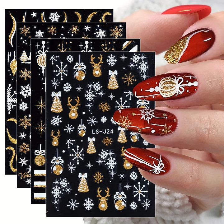 Sparkling Christmas Nail Art Stickers - 4 Sheets of Self-Adhesive..