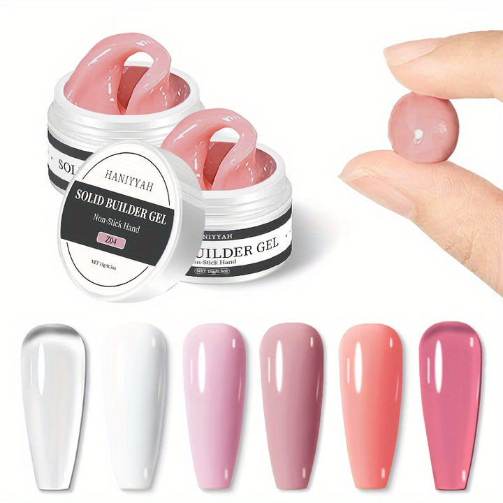 2pcs Non-Stick Builder Nail Gel - Clear, Nude, White & Pink.