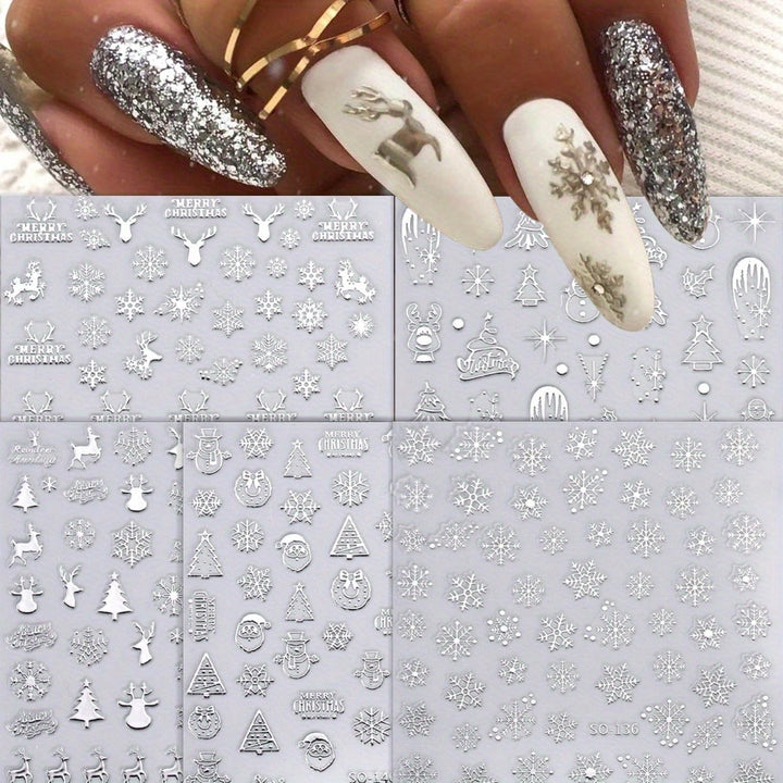 5pcs 3D Snowflake Christmas Hot Stamping Nail