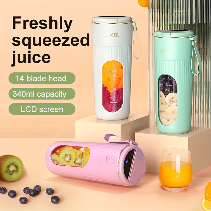 Compact USB Rechargeable Juicer - Portable Blender & Ice Crusher with Digital Display.