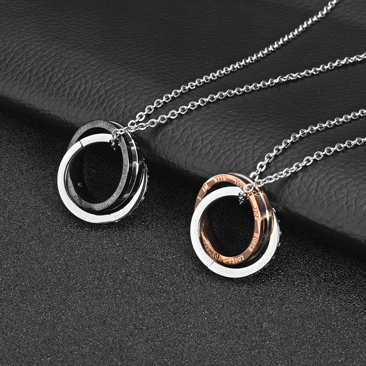 1pc Double Ring Stainless Steel Pendant, Jewelry Lot Classic Couple Necklace