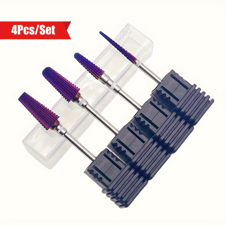 A set of four nail drill bits, non-heated nail polishing tools.