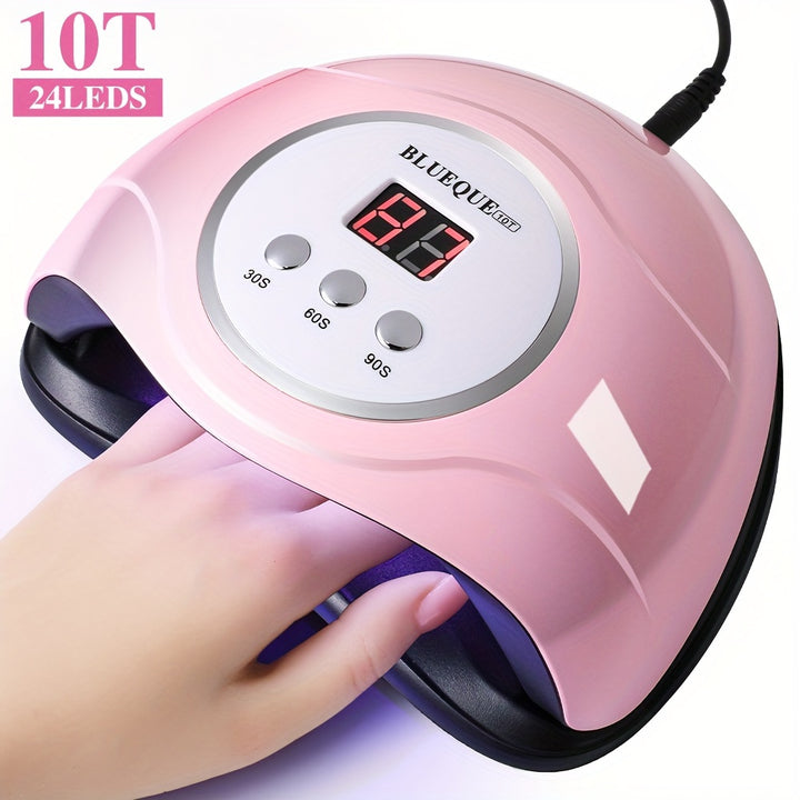 Professional Pink UV LED Nail Lamp - Fast Gel Polish Drying for Hands & Feet, 3 Timer Settings & Auto Sensor, USB Powered, Odorless