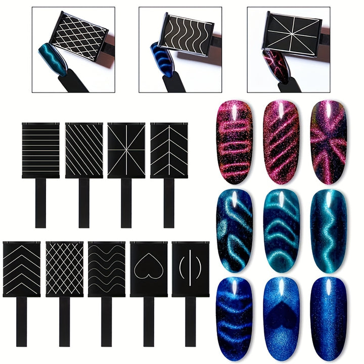 9 Pieces Nail Magnet Tool Set, 3D Magnetic Cat Eye Gel Polish Nail Art, Magnetic.