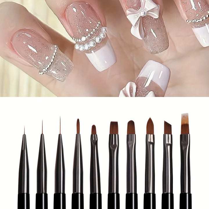 10pcs Nail Art Brush Set - Acrylic Gel Painting Pens for DIY