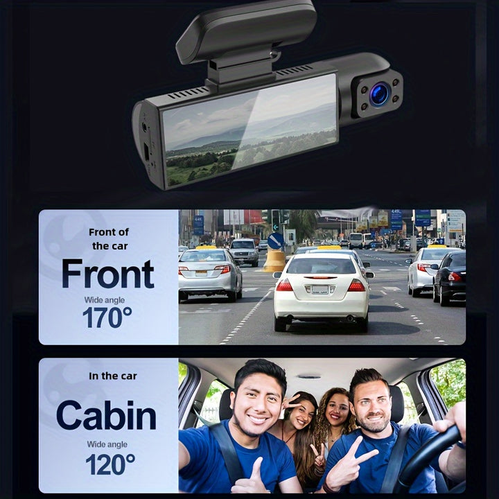 HD 1080P Dual-Camera Car Dash Cam with 8.03cm IPS Screen, Night Vision & Wide Angle - Easy Install, Rechargeable Battery