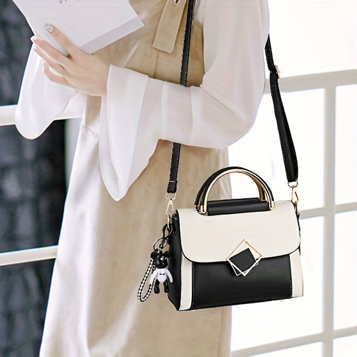 Color Contrast Crossbody Bag, Fashion PU Leather Handbag, Women's Top Handle Flap Purse