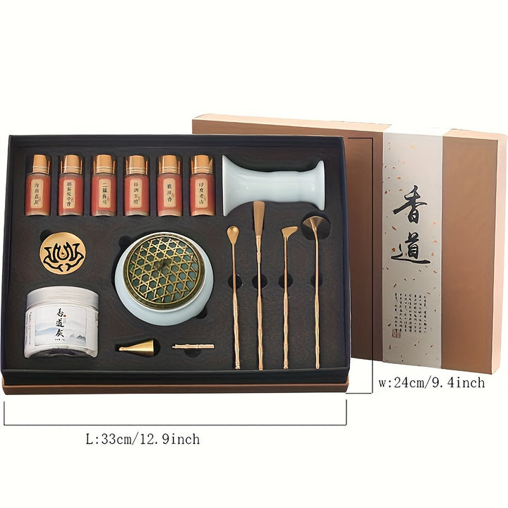 Luxury 15pcs Incense Gift Set with Elegant Burners & Brass Tools.