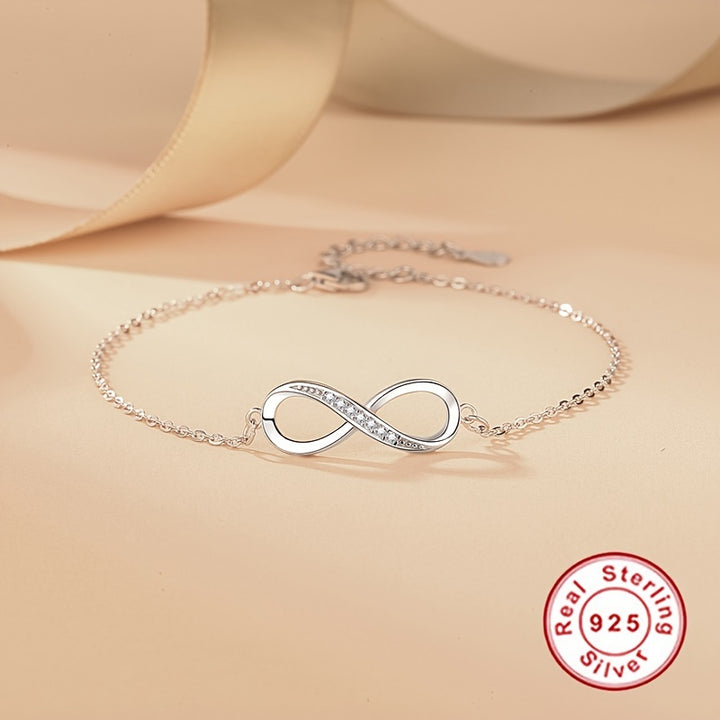 1pc S925 Sterling Silver Infinity Cycle 8-shaped Charm Bracelet.