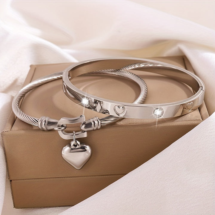 2pcs Fashion Stainless Steel Love Pendant Bracelets.