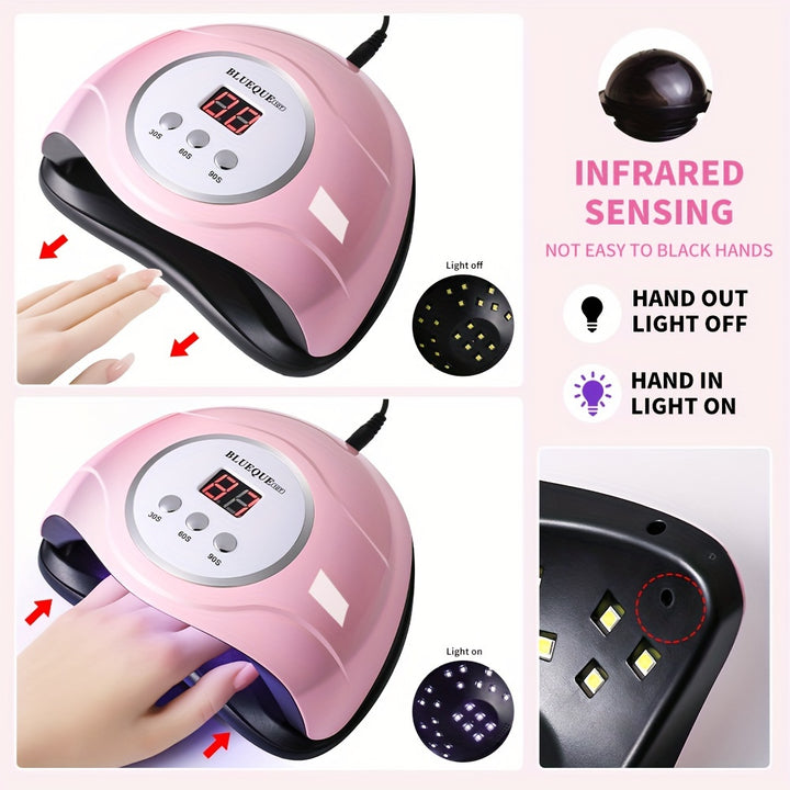 Professional Pink UV LED Nail Lamp - Fast Gel Polish Drying for Hands & Feet, 3 Timer Settings & Auto Sensor, USB Powered, Odorless