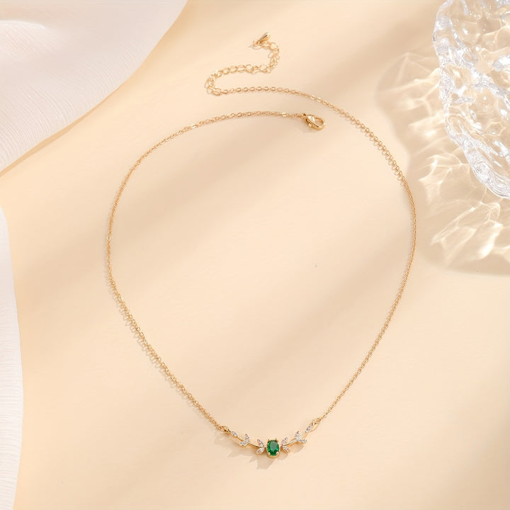 1pc Necklace Adorned With zirconia Stones And Leaf-shaped Pendants.