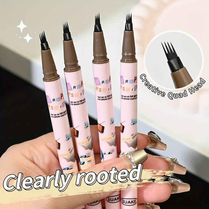 4 Split Head Liquid Eyebrow Pencil, 0.6ml, Durable Waterproof.