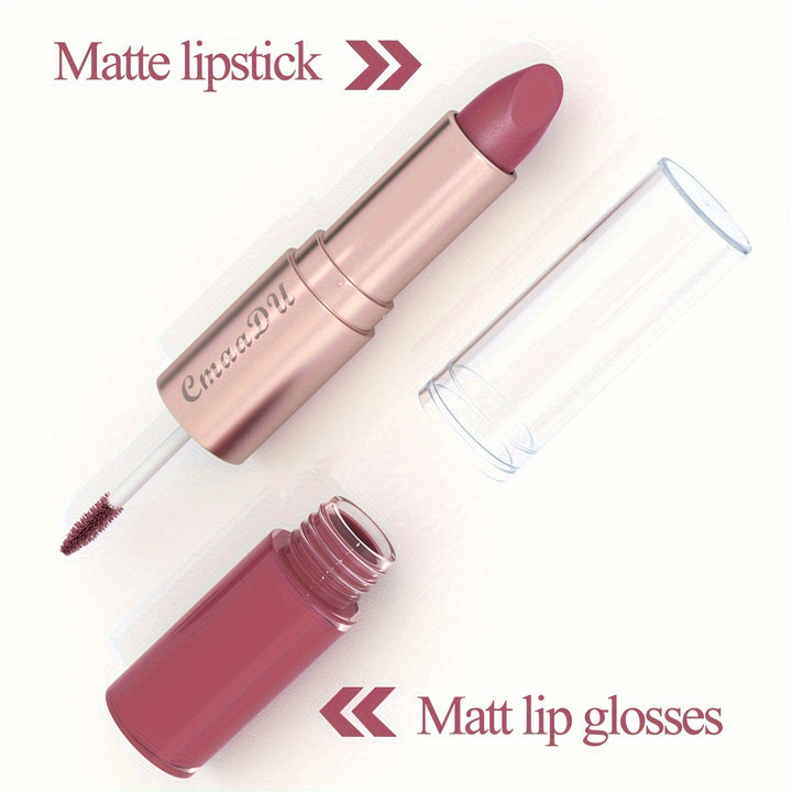 3-in-1 Matte Lipstick And Lip Gloss Set, Includes 3 Shade Suitable For Women Daily Makeup