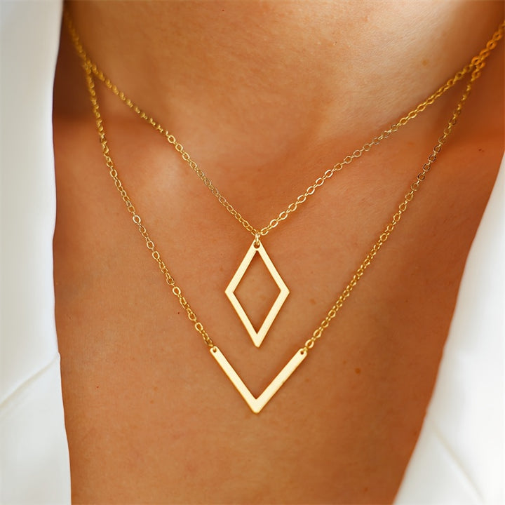 Elegant V-Shaped Geometric Charm Necklace - Brass, Perfect for Daily Wear & Parties.