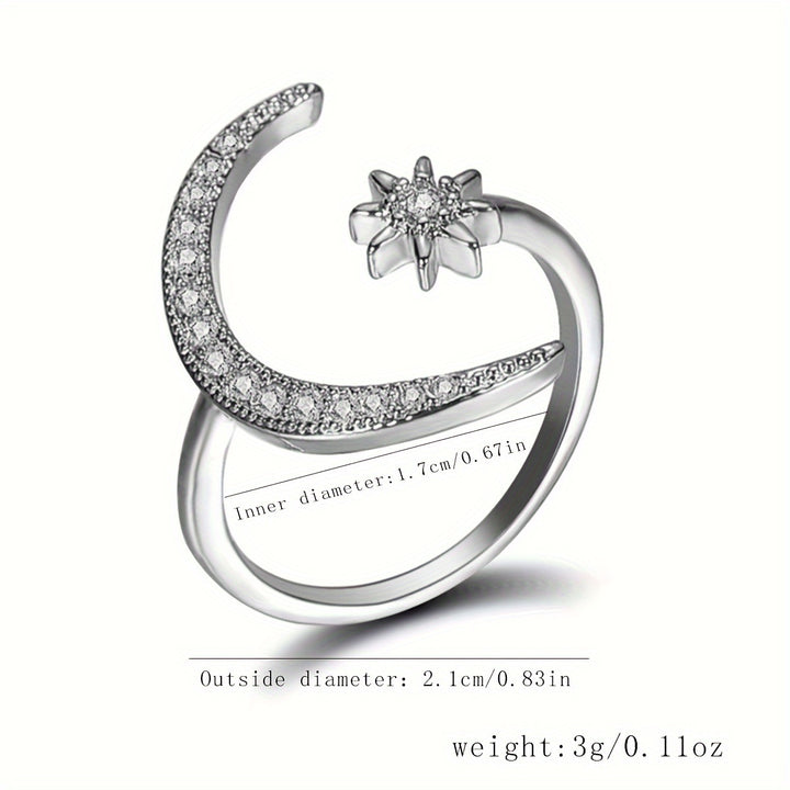 1pc Trendy Cuff Ring Moon And Sun Design Crescent Shape.