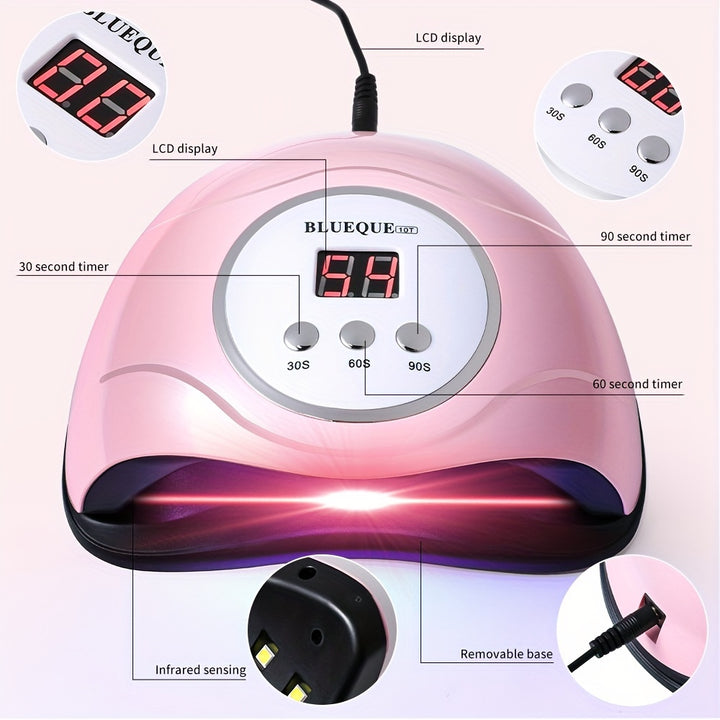 Professional Pink UV LED Nail Lamp - Fast Gel Polish Drying for Hands & Feet, 3 Timer Settings & Auto Sensor, USB Powered, Odorless